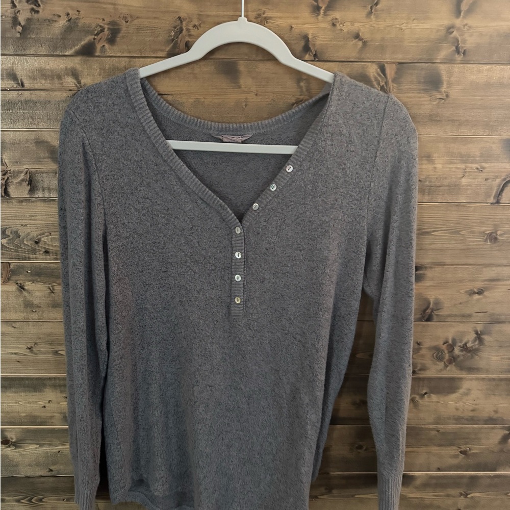 Stitch Fix Gray V-Neck Sweater with Button Detail